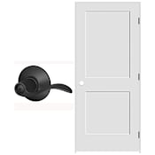 Schlage 28" W x 80" H Double Panel Right Handed Interior Prehung Door with 6-9/16" Door Jamb and Accent Privacy Door lever Set Matte Black