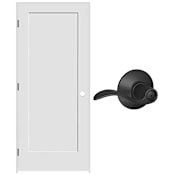Schlage 32" W x 80" H Single Panel Left Handed Interior Prehung Door with 4-9/16" Door Jamb and Accent Privacy Door lever Set Matte Black