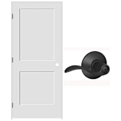 Schlage 32" W x 80" H Double Panel Left Handed Interior Prehung Door with 6-9/16" Door Jamb and Accent Privacy Door lever Set Matte Black