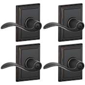 Schlage Accent Privacy Door Lever Set with Decorative Addison Trim - Pack of 4 Aged Bronze