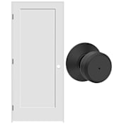 Schlage 28" W x 80" H Single Panel Left Handed Interior Prehung Door with 4-9/16" Door Jamb and Bowery Privacy Door Knob Set Matte Black