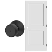 Schlage 30" W x 80" H Double Panel Right Handed Interior Prehung Door with 4-9/16" Door Jamb and Bowery Privacy Door Knob Set Matte Black