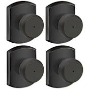 Schlage Bowery Privacy Door Knob Set with Decorative Greenwich Trim - Pack of 4 Aged Bronze