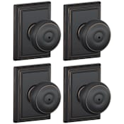 Schlage Georgian Privacy Door Knob Set with Decorative Addison Trim - Pack of 4 Aged Bronze