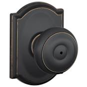 Schlage Georgian Privacy Door Knob Set with Decorative Camelot Trim Aged Bronze