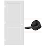 Schlage 28" W x 80" H Double Panel Left Handed Interior Prehung Door with 6-9/16" Door Jamb and Latitude Privacy Door Lever Set Matte Black