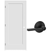 Schlage 30" W x 80" H Single Panel Left Handed Interior Prehung Door with 4-9/16" Door Jamb and Latitude Privacy Door Lever Set Matte Black