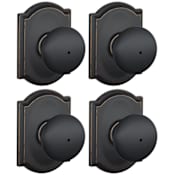 Schlage Plymouth Privacy Door Knob Set with Decorative Camelot Trim - Pack of 4 Aged Bronze