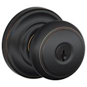 Schlage Andover Keyed Entry Single Cylinder Door Knob Set with Decorative Andover Trim Aged Bronze