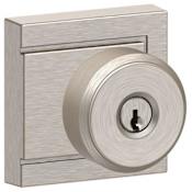 Schlage Bowery Keyed Entry Single Cylinder Door Knob Set with Decorative Upland Trim Satin Nickel
