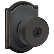 Schlage Bowery Keyed Entry Single Cylinder Door Knob Set with Decorative Camelot Trim Aged Bronze