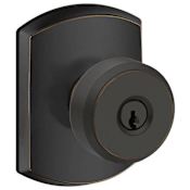 Schlage Bowery Single Cylinder Keyed Entry Door Knob Set with Decorative Greenwich Trim Aged Bronze