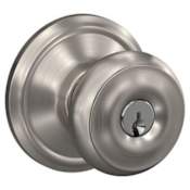 Schlage Georgian Keyed Entry Single Cylinder Door Knob Set with Accent Interior Lever Satin Nickel