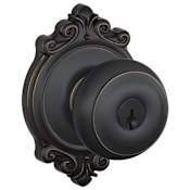 Schlage Georgian Keyed Entry Door Knob Set with Decorative Brookshire Trim Aged Bronze