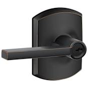 Schlage Latitude Single Cylinder Keyed Entry Door Lever Set with Decorative Greenwich Trim Aged Bronze