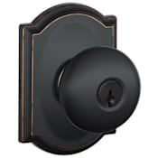 Schlage Plymouth Keyed Entry Door Knob Set with Decorative Camelot Trim Aged Bronze