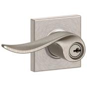 Schlage Sacramento Single Cylinder Keyed Entry Door Lever Set with Decorative Collins Trim Satin Nickel