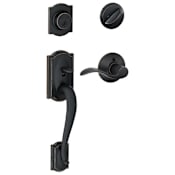 Schlage Camelot Left Handed Sectional Single Cylinder Keyed Entry Handleset with Accent Lever Aged Bronze