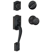 Schlage Camelot Sectional Single Cylinder Keyed Entry Handleset with Georgian Knob Aged Bronze