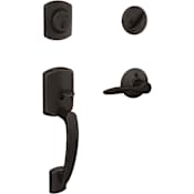 Schlage Greenwich Right Handed Sectional Single Cylinder Keyed Entry Handleset with Delfayo Interior Lever Aged Bronze