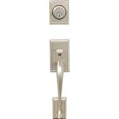 Schlage Left Handed Double Cylinder Addison Handleset with Manhattan Interior Lever from the F-Series Satin Nickel
