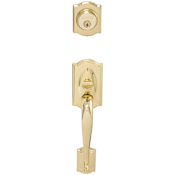 Schlage Double Cylinder Camelot Handleset with Orbit Interior Knob from the F-Series Lifetime Polished Brass