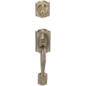 Schlage Double Cylinder Camelot Handleset with Elan Interior Lever from the F-Series Antique Brass
