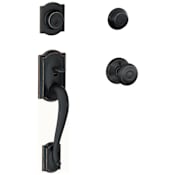 Schlage Camelot Double Cylinder Handleset with Georgian Interior Knob from the F-Series Aged Bronze