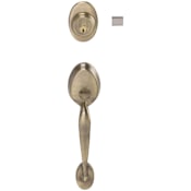 Schlage Plymouth Double Cylinder Handleset with Bell Interior Knob from the F-Series Antique Brass