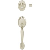 Schlage Plymouth Double Cylinder Handleset with Jazz Interior Lever from the F-Series Satin Nickel