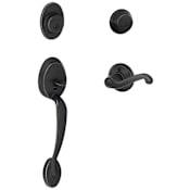 Schlage Left Handed Plymouth Double Cylinder Handleset with Flair Interior Lever from the F-Series Aged Bronze