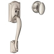 Schlage Camelot Lower Handle Set for Schlage Deadbolts with Siena Interior Knob and Decorative Camelot Rose Satin Nickel