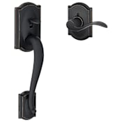 Schlage Camelot Lower Handle Set for Schlage Deadbolts with Left Handed Accent Interior Lever and Decorative Camelot Rose Aged Bronze