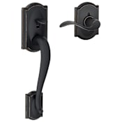 Schlage Camelot Lower Handle Set for Schlage Deadbolts with Right Handed Accent Interior Lever and Decorative Camelot Rose Aged Bronze