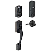 Schlage Connect Camelot Touchscreen Handleset with Accent Lever and Built-in Alarm - Right Handed Aged Bronze