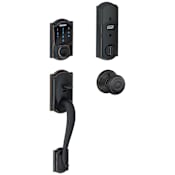 Schlage Connect Camelot Touchscreen Handleset with Georgian Knob and Built-in Alarm Aged Bronze