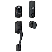 Schlage Connect Camelot Touchscreen Handleset with Interior Siena Knob and Built-In Alarm Aged Bronze