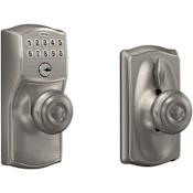 Schlage Camelot Keypad Entry with Flex-Lock Door Knob Set with Georgian Interior Knob Satin Nickel