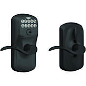 Schlage Keypad Entry Lock Leverset with Flex Lock and Accent Lever from the Plymouth Collection Matte Black