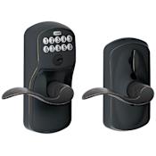 Schlage Keypad Entry Lock Leverset with Flex Lock and Accent Lever from the Plymouth Collection Aged Bronze