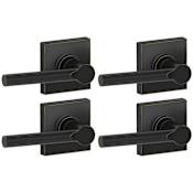 Schlage Broadway Passage Door Lever Set with Decorative Collins Trim from the J-Series - Pack of 4 Aged Bronze