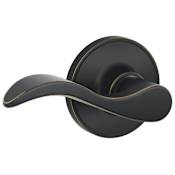 Schlage Seville Passage Door Lever Set with Round Rose from the J-Series Aged Bronze