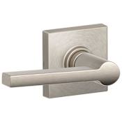 Schlage Solstice Passage Door Lever Set with Decorative Collins Trim from the J-Series Satin Nickel