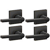Schlage Solstice Passage Door Lever Set with Decorative Collins Trim from the J-Series - Pack of 4 Aged Bronze