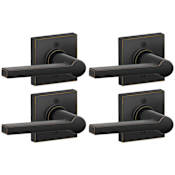 Schlage Solstice Non-Turning One-Sided Dummy Door Lever with Decorative Collins Trim from the J-Series - Pack of 4 Aged Bronze