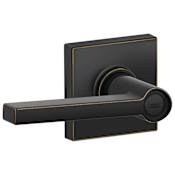 Schlage Solstice Privacy Door Lever Set with Decorative Collins Trim from the J-Series Aged Bronze