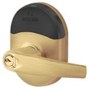 Schlage Athens Electronic Storeroom Door Lever with ENGAGE™ Technology from the NDE Series - Full Size Interchangeable Core Satin Bronze