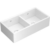 Shaws Shaker 35-1/4" Farmhouse Double Basin Fireclay Kitchen Sink White