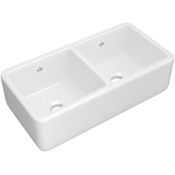 Shaws Lancaster 36-5/8" Farmhouse Double Basin Fireclay Kitchen Sink White