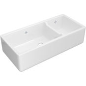 Shaws Lancaster 39-1/2" Farmhouse Double Basin Fireclay Kitchen Sink White